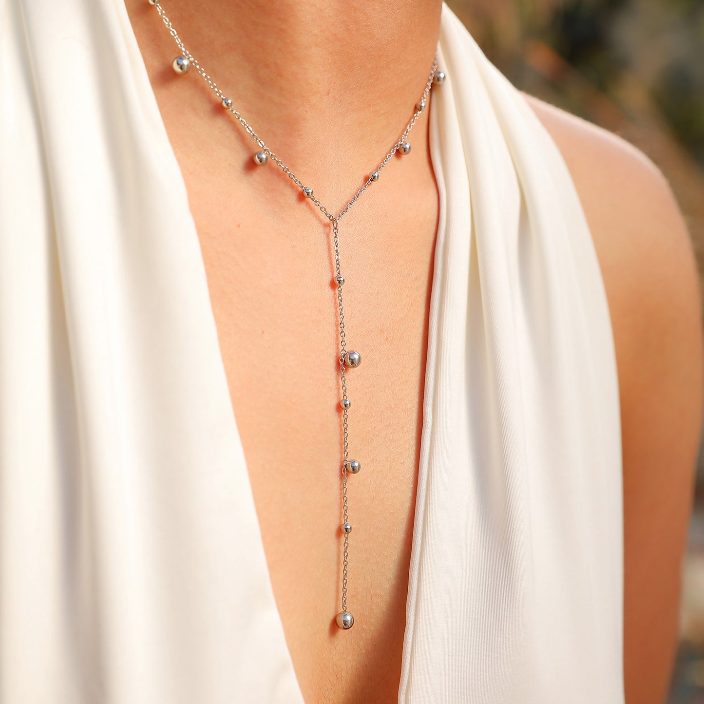 Collier Y Argent Perlé