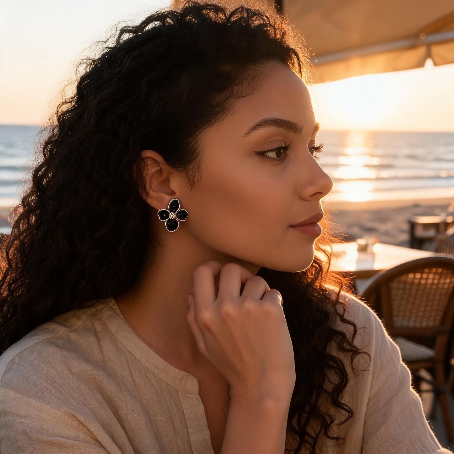 Boucles d'oreilles Flora Noire