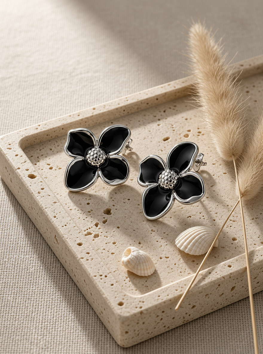 Boucles d'oreilles Flora Noire